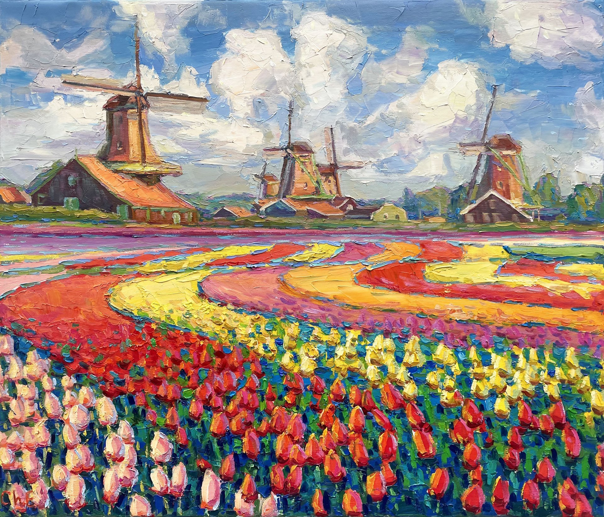 Field with tulips Painting by Yevgeny Chernyakovsky