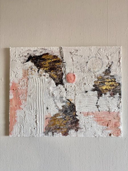 Additional view 1: Abstract Interior Painting Textured Gold White by painter Katrina acrylic plaster 