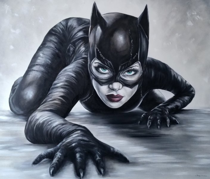 Abstraccionismo Retrato Pintura "Alma libre Catwoman" pintor Natalya Bazilyuk óleo lienzo 