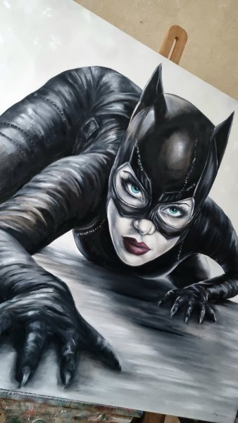 Imagen adicional 2: Abstraccionismo Retrato Pintura "Alma libre Catwoman", pintor Natalya Bazilyuk óleo lienzo 