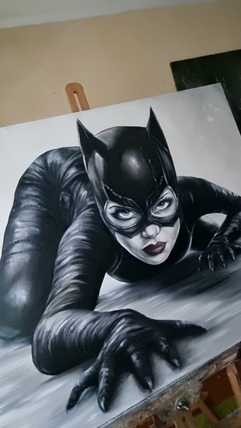 Imagen adicional 3: Abstraccionismo Retrato Pintura "Alma libre Catwoman", pintor Natalya Bazilyuk óleo lienzo 
