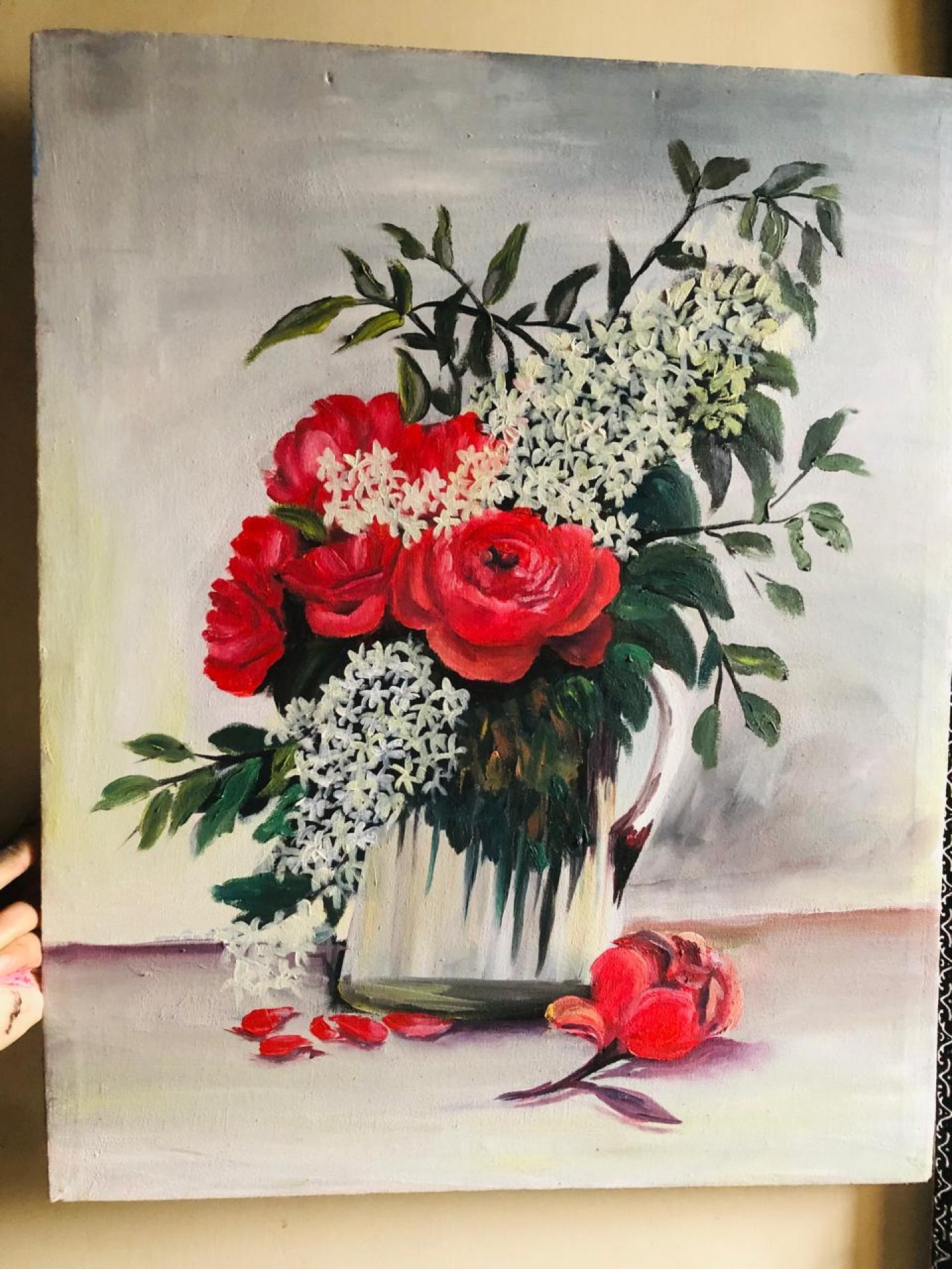 Roses in a Glass Pot: Captured Elegance Painting by Artistic Blossom