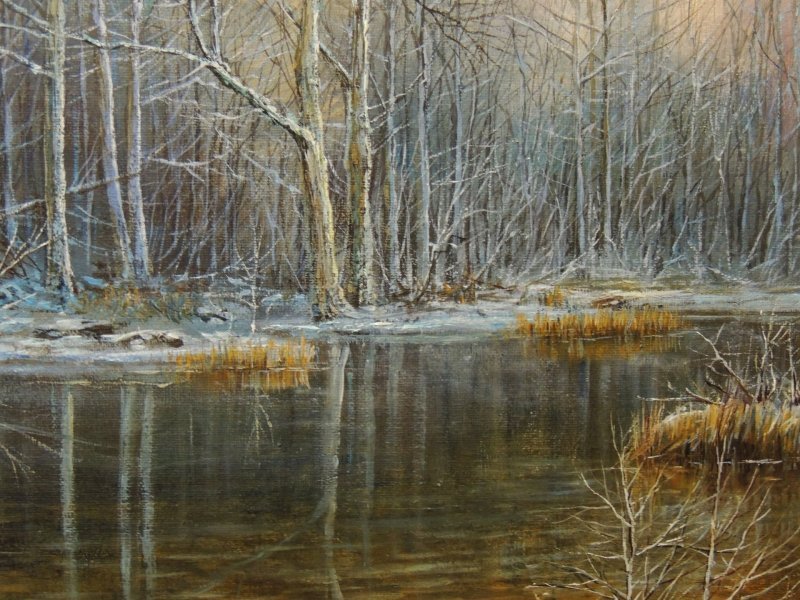 Immagine aggiuntiva 2: Fotorealismo Paesaggio Pittura "Pietre opache: riflessi invernali silenziosi", pittore Oleg Riabchuk olio tela 