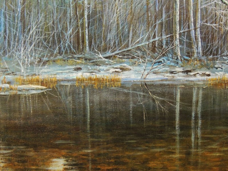 Immagine aggiuntiva 4: Fotorealismo Paesaggio Pittura "Pietre opache: riflessi invernali silenziosi", pittore Oleg Riabchuk olio tela 
