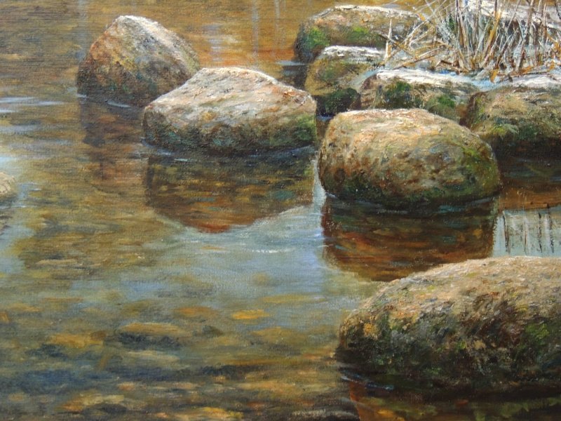 Immagine aggiuntiva 6: Fotorealismo Paesaggio Pittura "Pietre opache: riflessi invernali silenziosi", pittore Oleg Riabchuk olio tela 