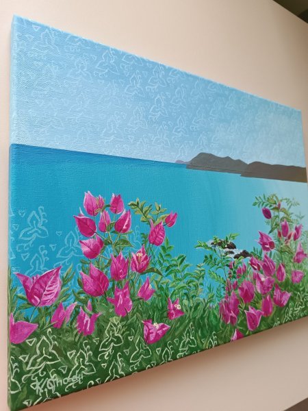 Additional view 1: Modern Marine Art Painting Pink flowers of the sea coast by painter Kateryna Chadii acrylic canvas 