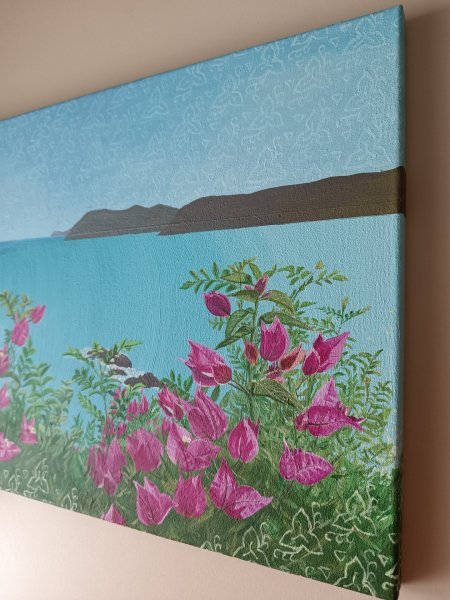 Additional view 2: Modern Marine Art Painting Pink flowers of the sea coast by painter Kateryna Chadii acrylic canvas 