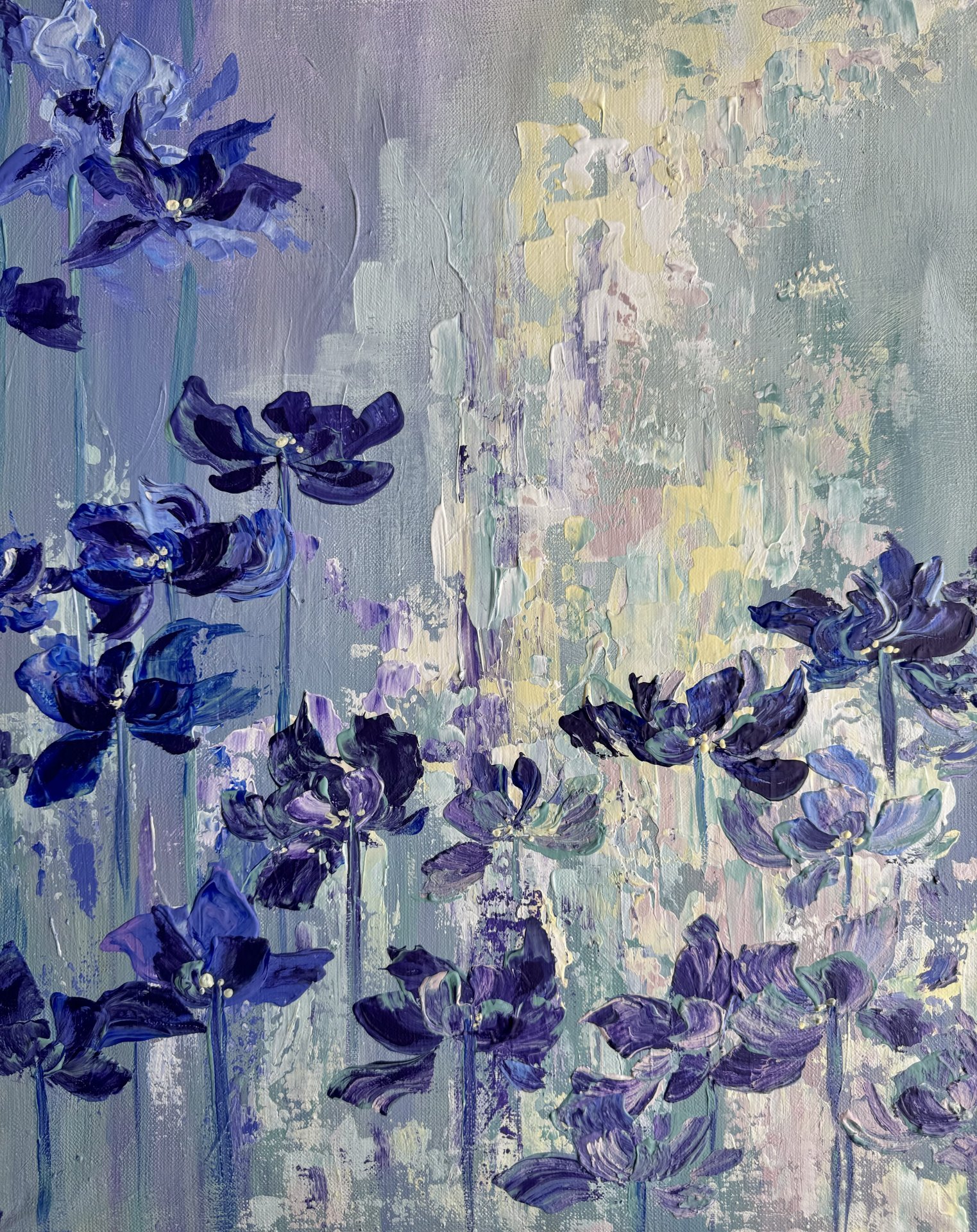 Blue and Purple Flowers Painting by Olga Markova