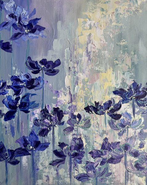 Blue and Purple Flowers Painting by Olga Markova
