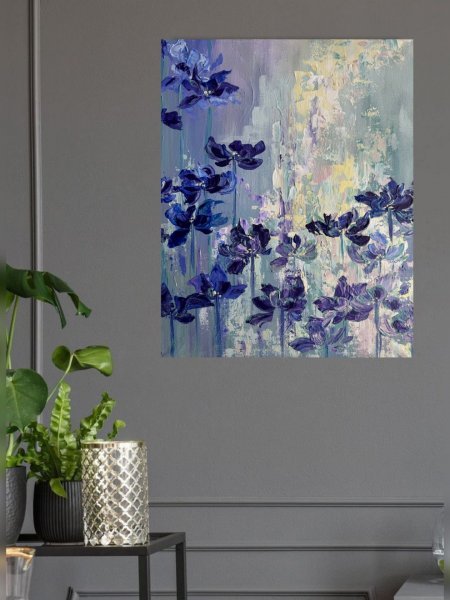 Blue and Purple Flowers Painting by Olga Markova