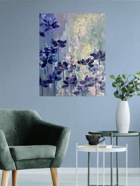 Blue and Purple Flowers Painting by Olga Markova