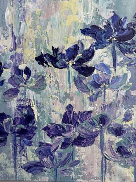 Blue and Purple Flowers Painting by Olga Markova