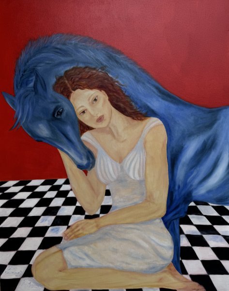 Art figuratif Portrait Peinture "Cheval d'échecs" peintre Lela Karamanishvili huile toile 