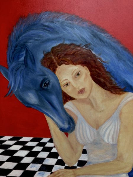 Image supplémentaire 2: Art figuratif Portrait Peinture "Cheval d'échecs", peintre Lela Karamanishvili huile toile 