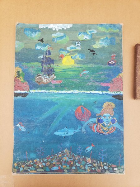 Additional view 1: Figurative Marine Art Painting Caribbean Seas Adventure 2024 by painter Pakmillz watercolor wood 