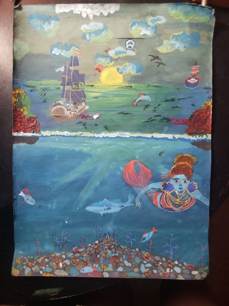 Additional view 4: Figurative Marine Art Painting Caribbean Seas Adventure 2024 by painter Pakmillz watercolor wood 