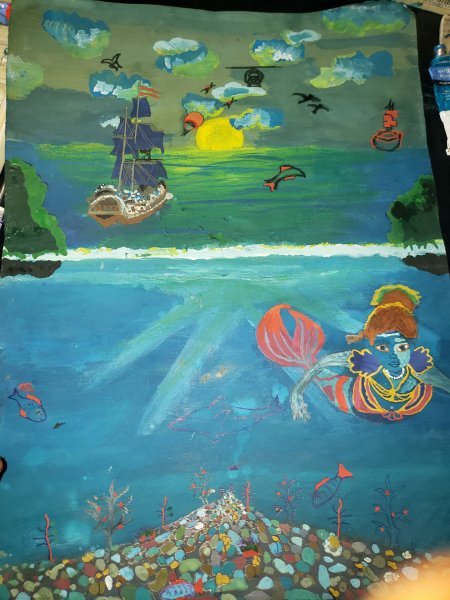 Additional view 7: Figurative Marine Art Painting Caribbean Seas Adventure 2024 by painter Pakmillz watercolor wood 
