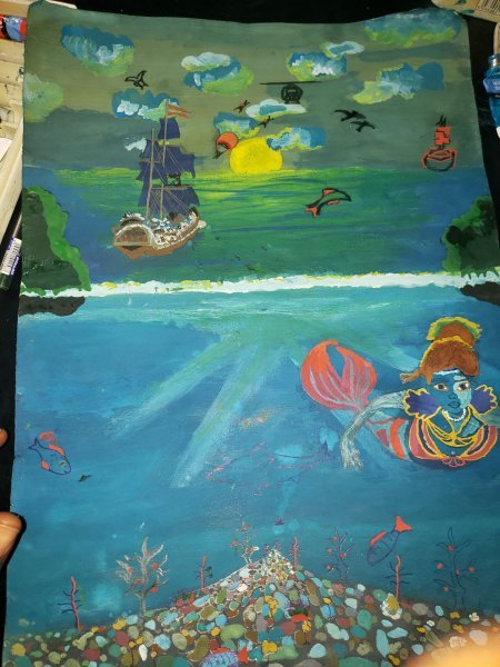 Additional view 9: Figurative Marine Art Painting Caribbean Seas Adventure 2024 by painter Pakmillz watercolor wood 