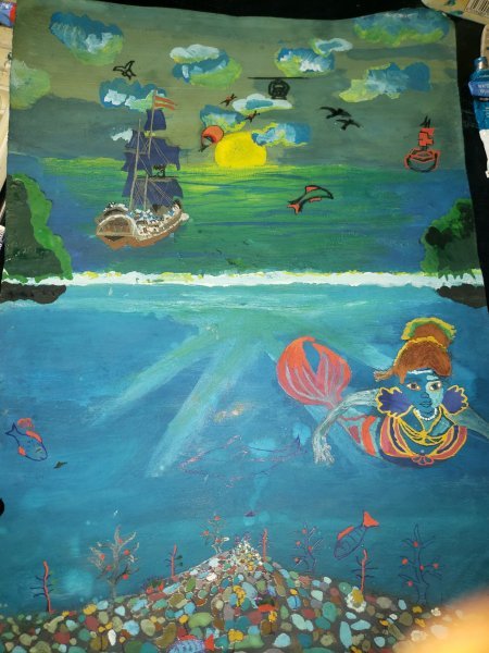 Additional view 10: Figurative Marine Art Painting Caribbean Seas Adventure 2024 by painter Pakmillz watercolor wood 