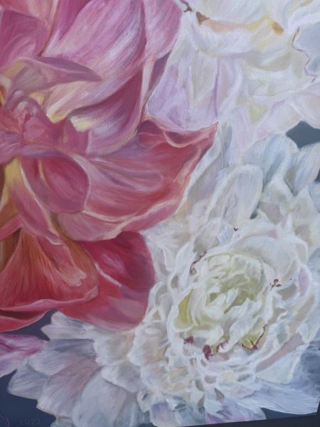 Image supplémentaire 2: Beaux-arts Floral Graphique "Le mélange de pivoines", illustrateur Lela Karamanishvili huile toile 