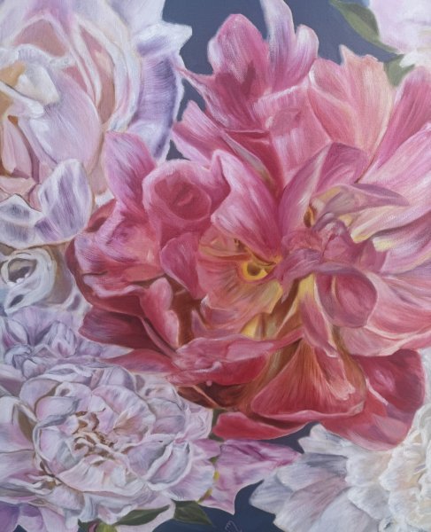 Image supplémentaire 3: Beaux-arts Floral Graphique "Le mélange de pivoines", illustrateur Lela Karamanishvili huile toile 