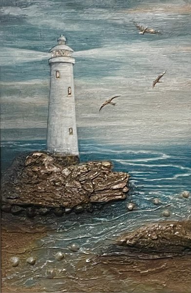 Symbolism Marine Art Painting Lighthouse by painter Olena Fishbeyn acrylic canvas 