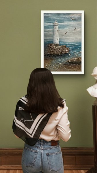 Additional view 4: Symbolism Marine Art Painting Lighthouse by painter Olena Fishbeyn acrylic canvas 