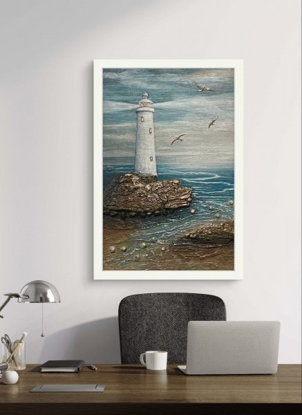 Additional view 5: Symbolism Marine Art Painting Lighthouse by painter Olena Fishbeyn acrylic canvas 