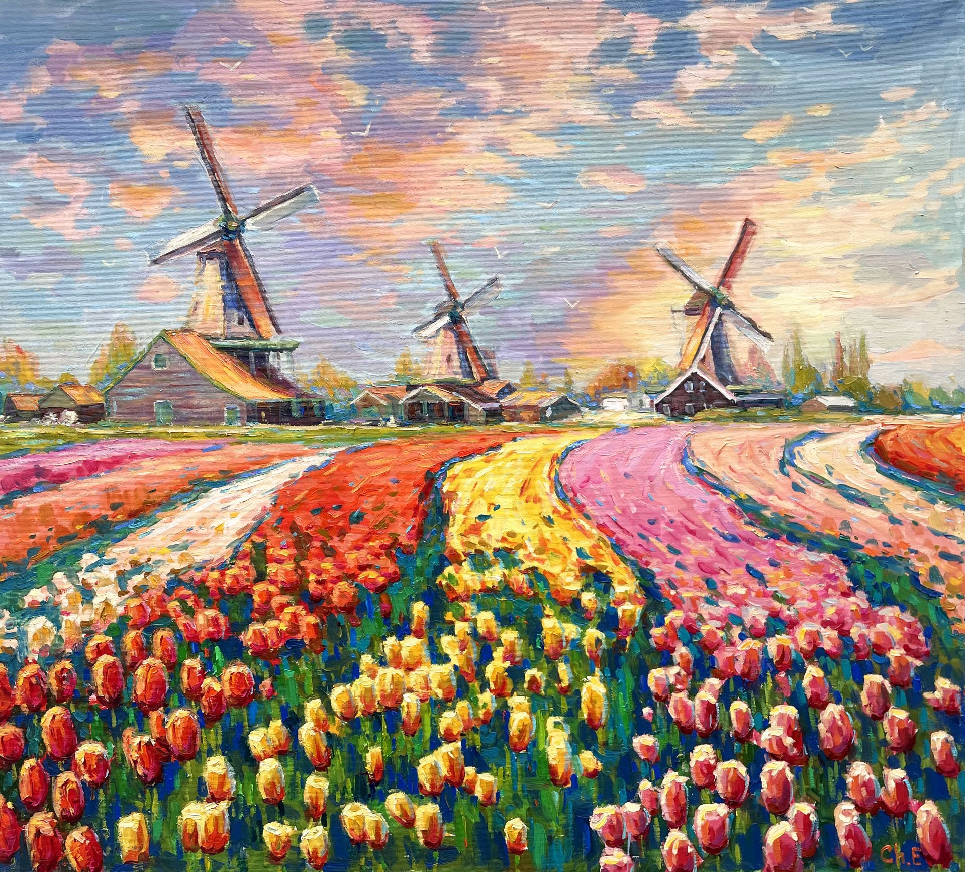 Field of Tulips Painting by Yevgeny Chernyakovsky