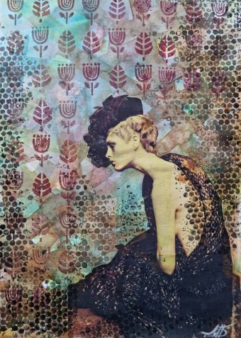 Painting "Watercolor, collage Tiffany" by painter Marina Bura watercolor paper at Jose Art Gallery