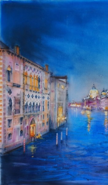 Additional view 1: Impressionism Marine Art Painting Luci della Notte by painter Davide Rodoquino ink canvas 