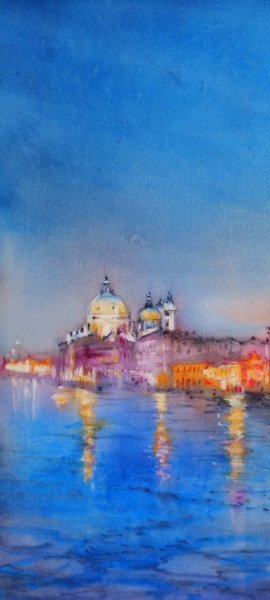 Additional view 2: Impressionism Marine Art Painting Luci della Notte by painter Davide Rodoquino ink canvas 