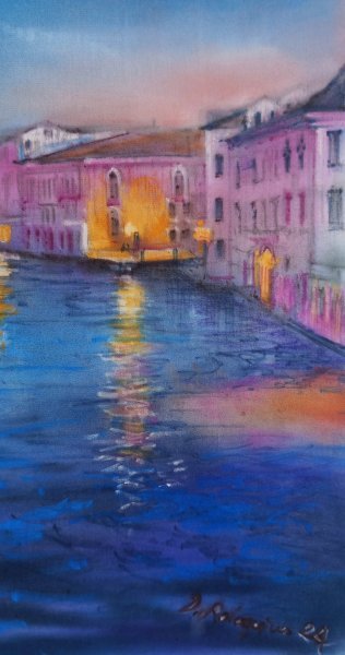 Additional view 4: Impressionism Marine Art Painting Luci della Notte by painter Davide Rodoquino ink canvas 
