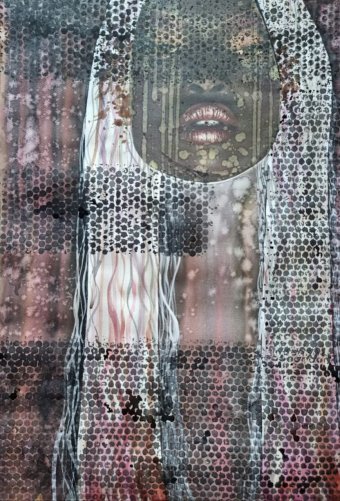 Painting "Watercolor, collage Face" by painter Marina Bura watercolor paper at Jose Art Gallery