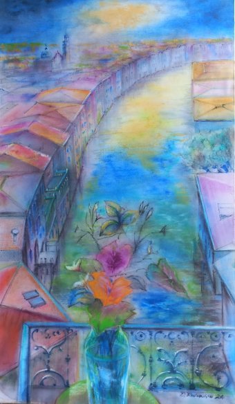 Painting "Fantasy in Blue 2" by painter Davide Rodoquino ink canvas at Jose Art Gallery
