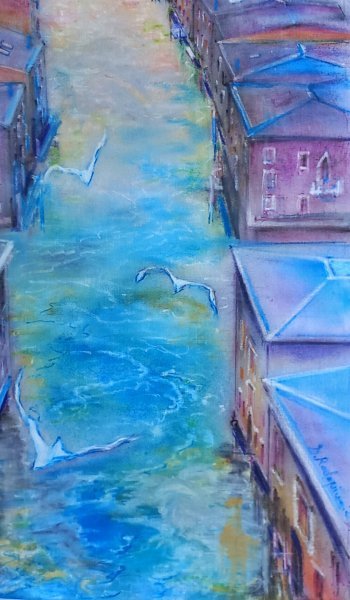 Additional view 3: Impressionism Marine Art Painting Fantasy in Blue by painter Davide Rodoquino ink canvas 