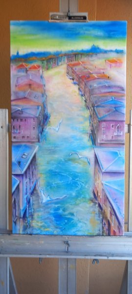 Additional view 5: Impressionism Marine Art Painting Fantasy in Blue by painter Davide Rodoquino ink canvas 