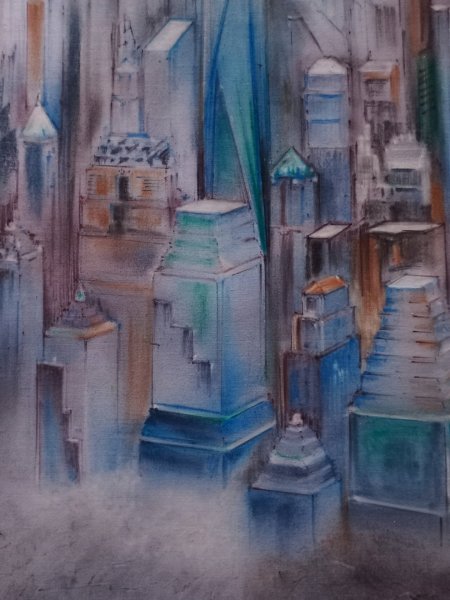 Immagine aggiuntiva 2: Impressionismo Paesaggio urbano Pittura "Blu Solitario chiaro di luna", pittore Davide Rodoquino inchiostro tela 