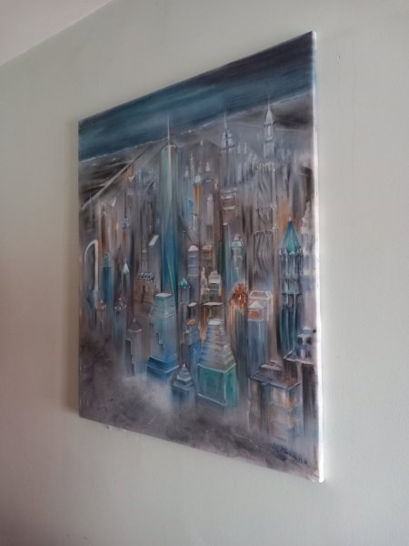 Immagine aggiuntiva 4: Impressionismo Paesaggio urbano Pittura "Blu Solitario chiaro di luna", pittore Davide Rodoquino inchiostro tela 