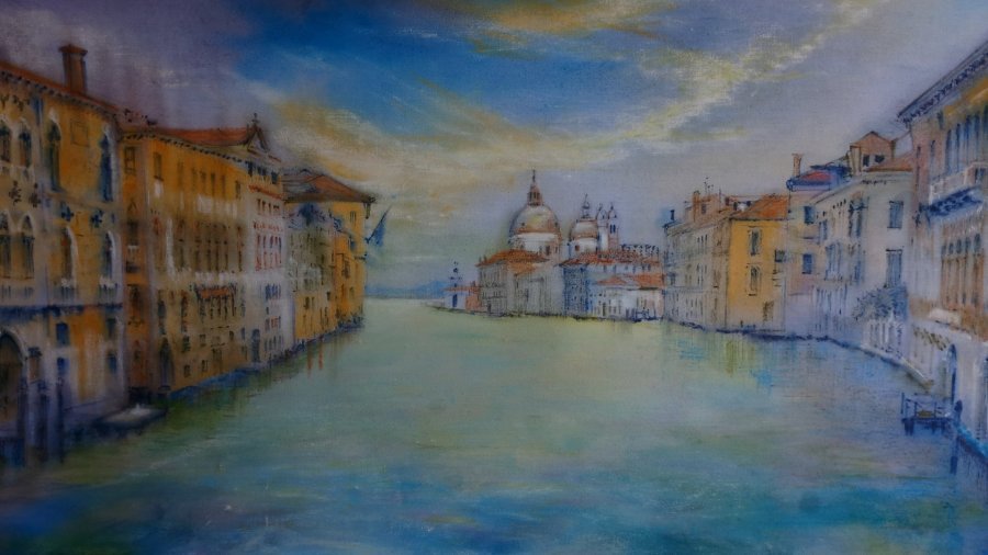 Additional view 1: Impressionism Marine Art Painting Golden light on the canal by painter Davide Rodoquino ink canvas 