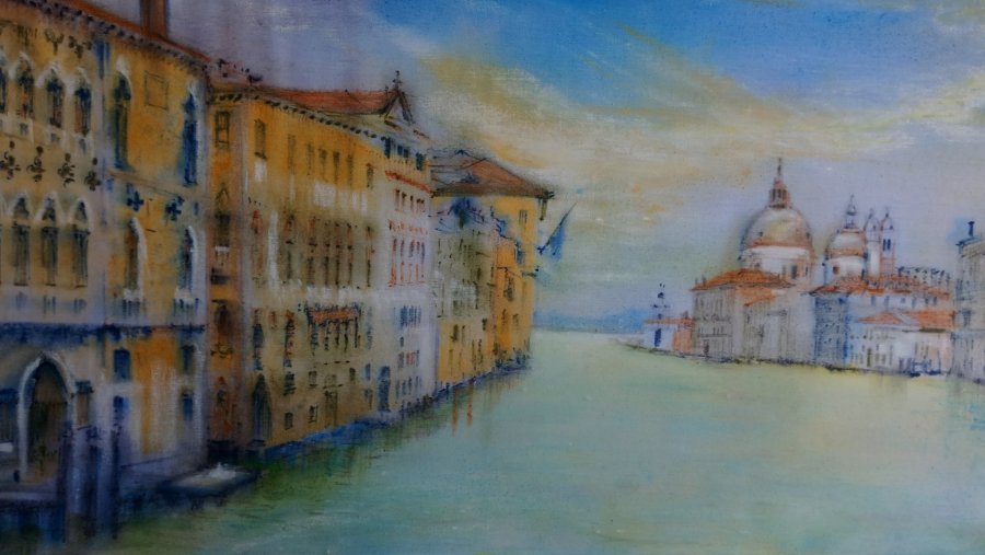 Additional view 2: Impressionism Marine Art Painting Golden light on the canal by painter Davide Rodoquino ink canvas 
