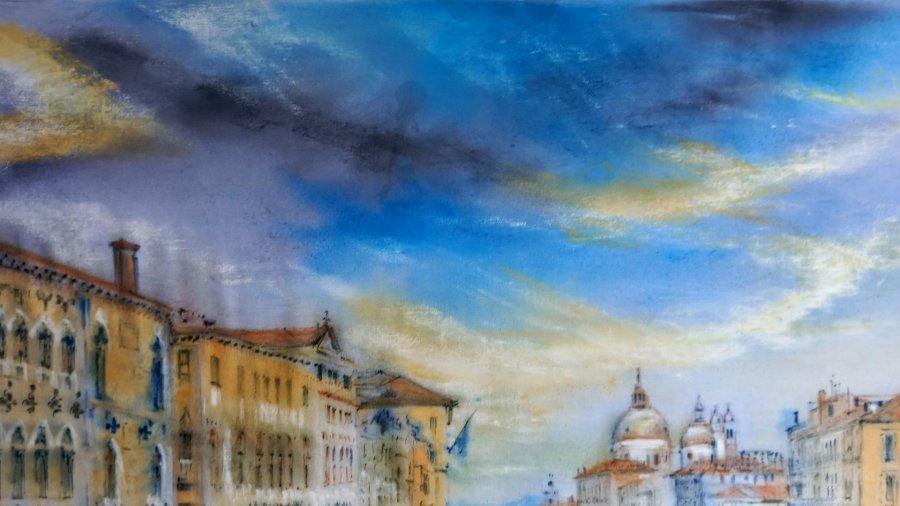 Additional view 3: Impressionism Marine Art Painting Golden light on the canal by painter Davide Rodoquino ink canvas 