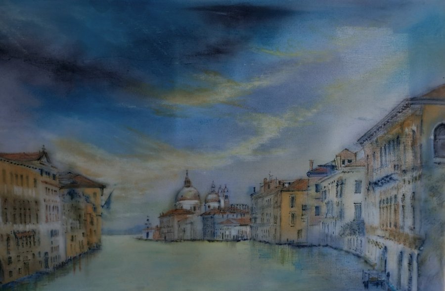 Additional view 4: Impressionism Marine Art Painting Golden light on the canal by painter Davide Rodoquino ink canvas 