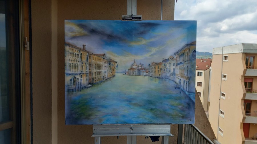 Additional view 6: Impressionism Marine Art Painting Golden light on the canal by painter Davide Rodoquino ink canvas 