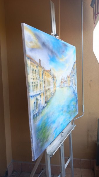 Additional view 7: Impressionism Marine Art Painting Golden light on the canal by painter Davide Rodoquino ink canvas 