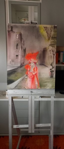Additional view 6: Impressionism Portrait Painting An evening in Venice by painter Davide Rodoquino ink canvas 