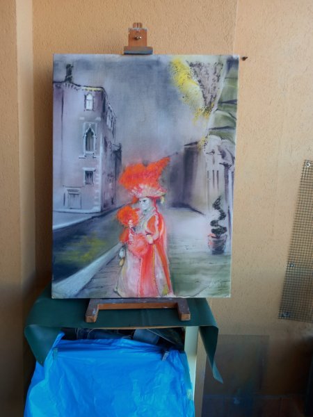 Additional view 7: Impressionism Portrait Painting An evening in Venice by painter Davide Rodoquino ink canvas 