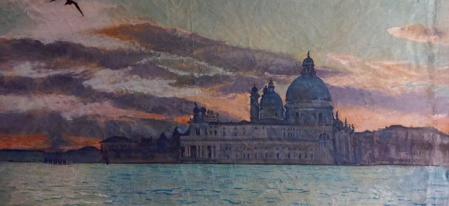 Additional view 1: Impressionism Marine Art Painting Punta Dogana: Sunset Magic by painter Davide Rodoquino acrylic canvas 