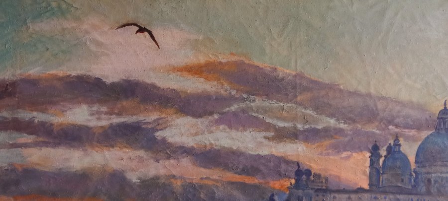 Additional view 2: Impressionism Marine Art Painting Punta Dogana: Sunset Magic by painter Davide Rodoquino acrylic canvas 