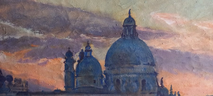 Additional view 3: Impressionism Marine Art Painting Punta Dogana: Sunset Magic by painter Davide Rodoquino acrylic canvas 
